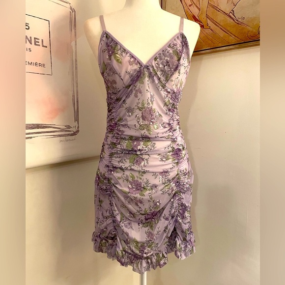 Sheer Sleep Lingerie Dress in Purple Floral Print - Picture 2 of 13
